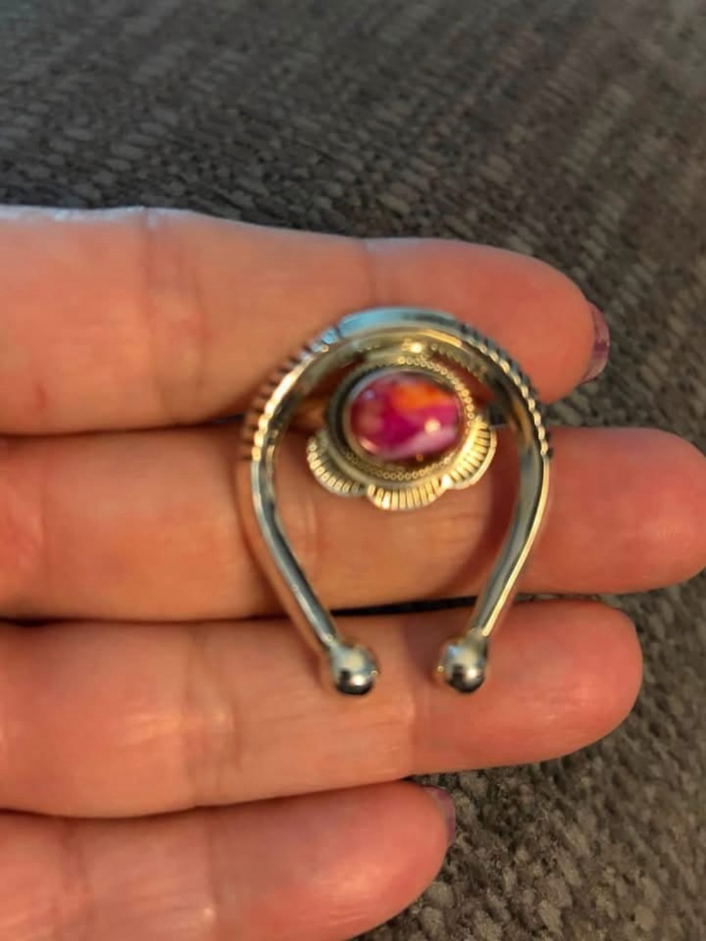 Nice Large Sterling Silver Rose Dahlia Turquoise Naja Ring
